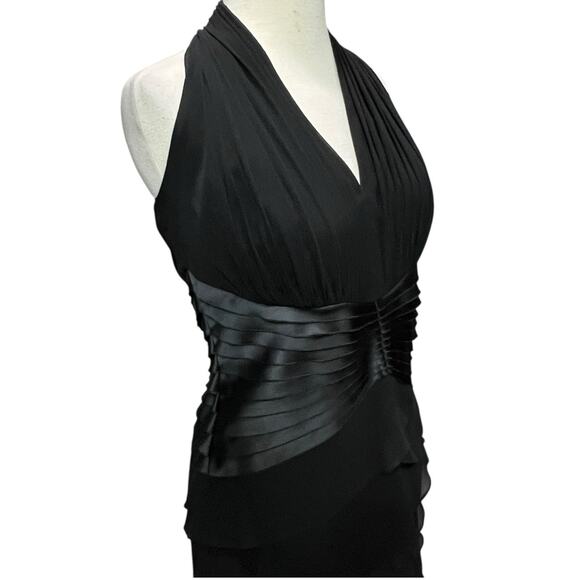 Tadashi Shoji Y2K Halter Dress 12 Black Silk Tiered Layer Cocktail Gown Romantic - Picture 3 of 16